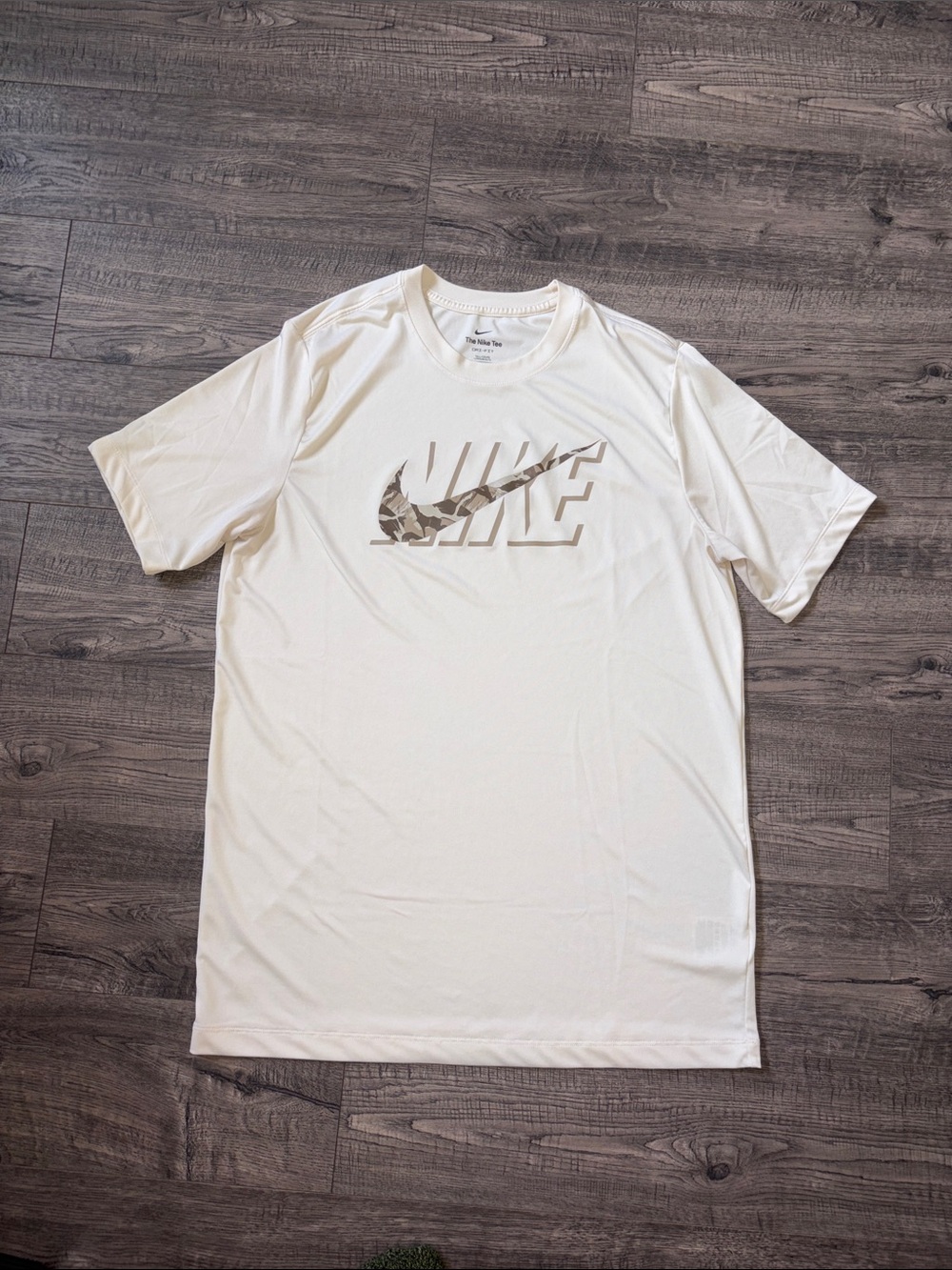Nike Short-Sleeve Dri-FIT Logo Tee in White with Camo Accent